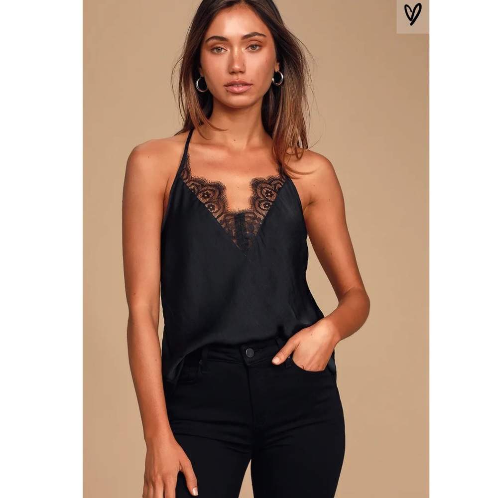 NWT Free People Starlight Black Satin Lace Tank